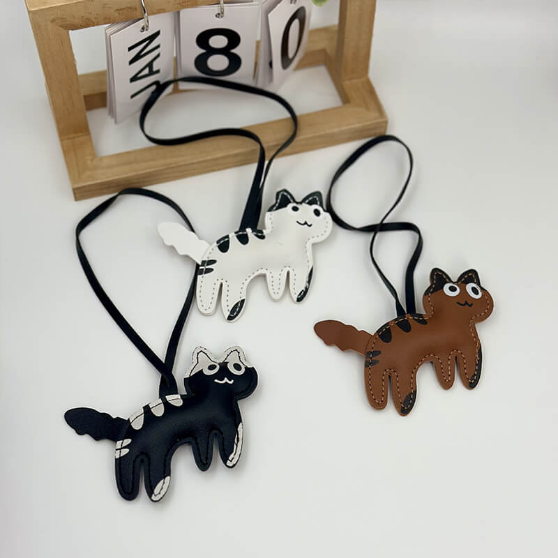 Cow Print Cat PU Leather Bag Charm Keychain - Babylon Leather - Babylon LeatherBabylon LeatherPP25-Black