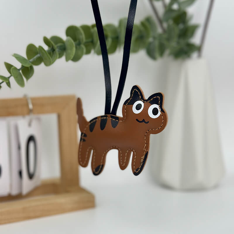 Cow Print Cat PU Leather Bag Charm Keychain - Babylon Leather - Babylon LeatherBabylon LeatherPP25-Coffee