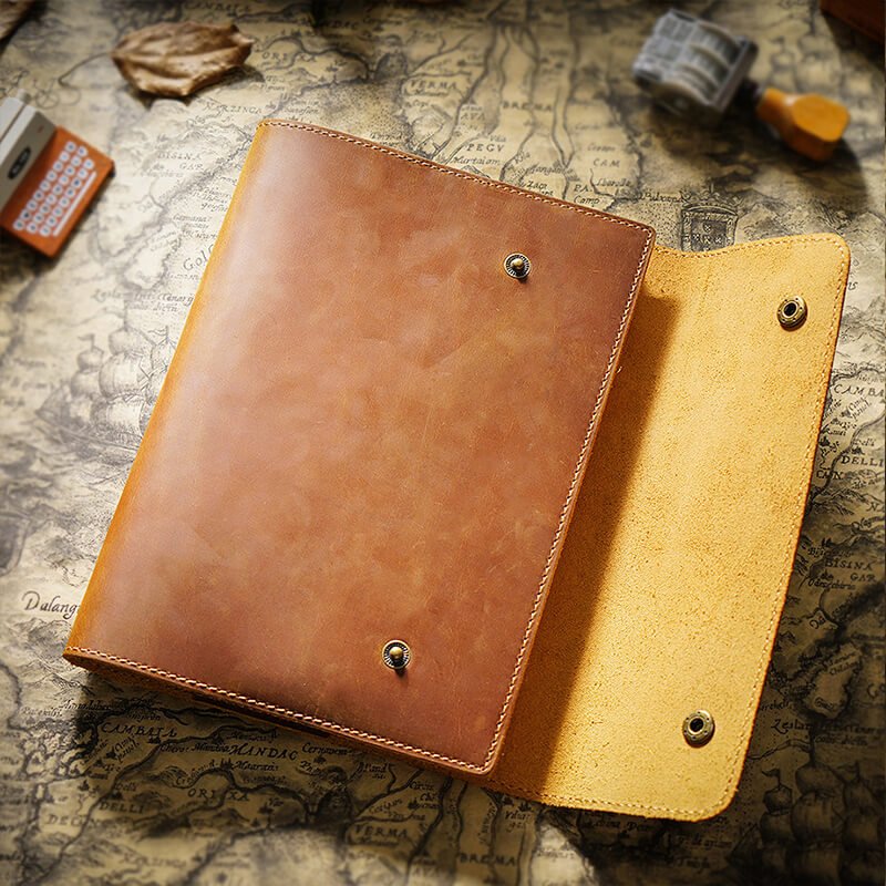 Crazy Horse Leather Snap Closure Notebook Cover A5 – Babylon Leather - Babylon LeatherBabylon LeatherJX05-Brown