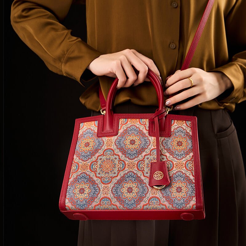 Curious Bloom Leather & Silk Handbag – Babylon Leather - Babylon LeatherBabylon LeatherTX174-Red