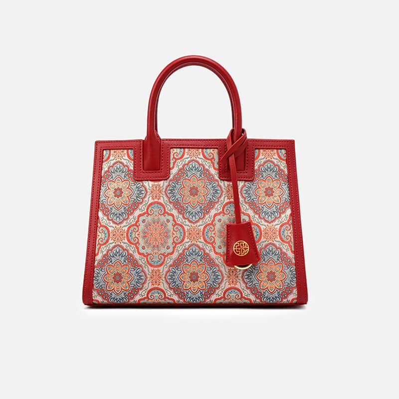 Curious Bloom Leather & Silk Handbag – Babylon Leather - Babylon LeatherBabylon LeatherTX174-Red