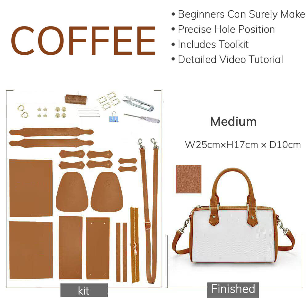 Customizable Panel Boston - Style Bag DIY Kit – Babylon Leather - Babylon LeatherBabylon LeatherSYR05-Coffee-Medium & Self-Adhesive Glue-Color-Matched & With Fabric