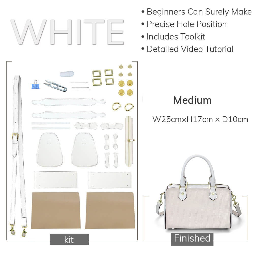 Customizable Panel Boston - Style Bag DIY Kit – Babylon Leather - Babylon LeatherBabylon LeatherSYR05-White-Medium & Self-Adhesive Glue-Color-Matched & With Fabric