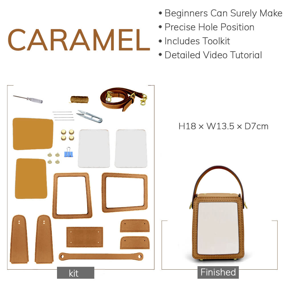Customizable Panel Crossbody Box Bag DIY Kit – Babylon Leather - Babylon LeatherBabylon LeatherSYR48 - Caramel - Self - Adhesive Glue - Color - Matched & With Fabric
