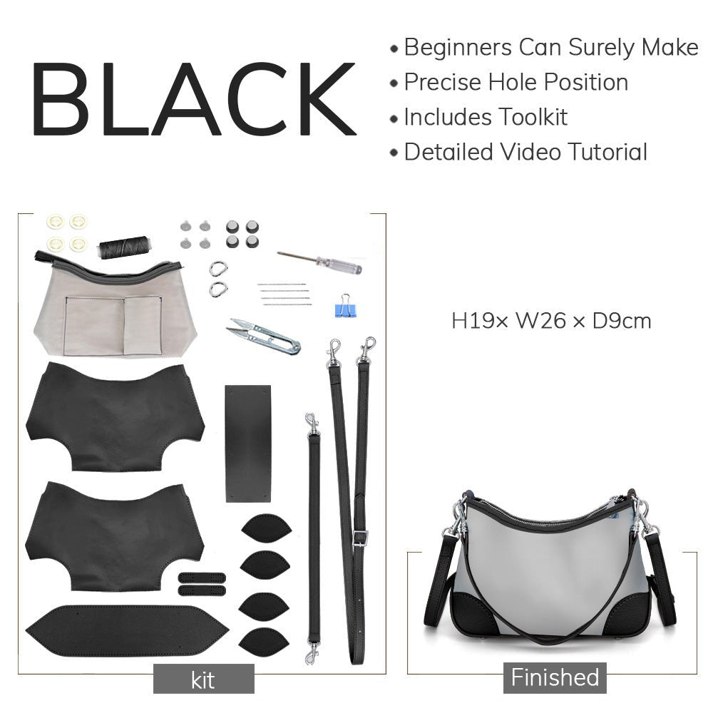 Customizable Panel Hobo Bag DIY Leather Kit – Babylon Leather - Babylon LeatherBabylon LeatherSYR47 - Black - Heat - Activated Adhesive - Color - Matched & With Fabric