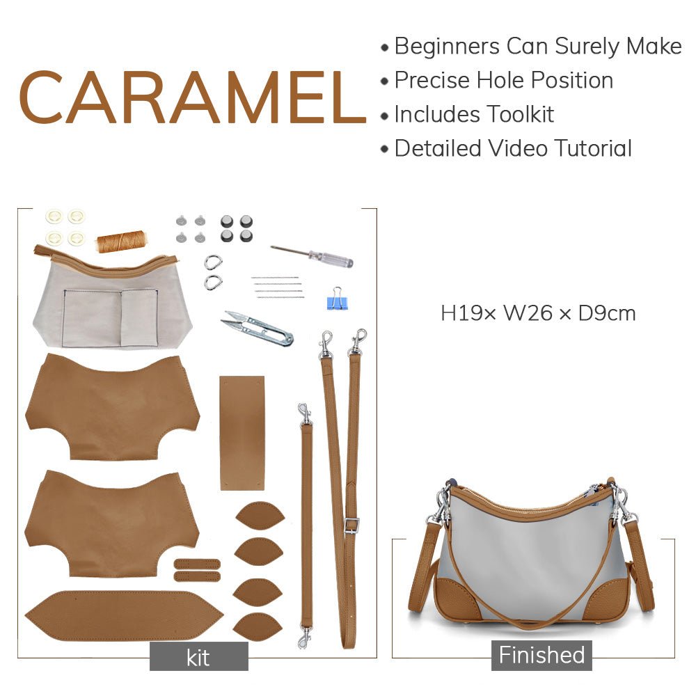 Customizable Panel Hobo Bag DIY Leather Kit – Babylon Leather - Babylon LeatherBabylon LeatherSYR47 - Caramel - Heat - Activated Adhesive - Color - Matched & With Fabric