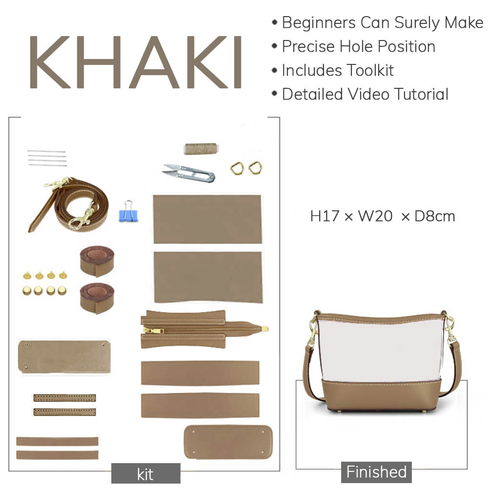 Customizable Panel Hobo Bucket Bag DIY Kit – Babylon Leather - Babylon LeatherBabylon LeatherSYR23 - Khaki - Self - Adhesive Glue - Color - Matched & With Fabric