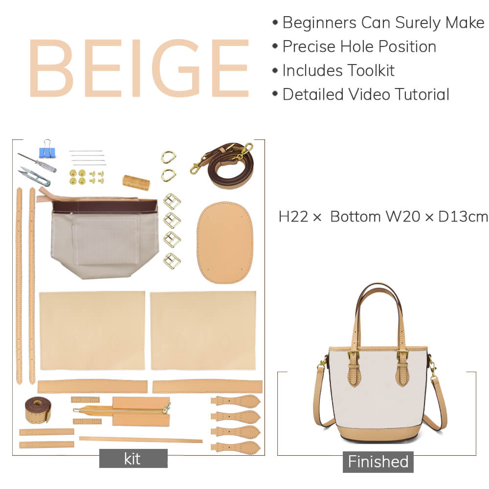 Customizable Panel Large Designer Bucket Bag DIY Kit – Babylon Leather - Babylon LeatherBabylon LeatherSYR26 - Beige - Self - Adhesive Glue - Color - Matched & With Fabric