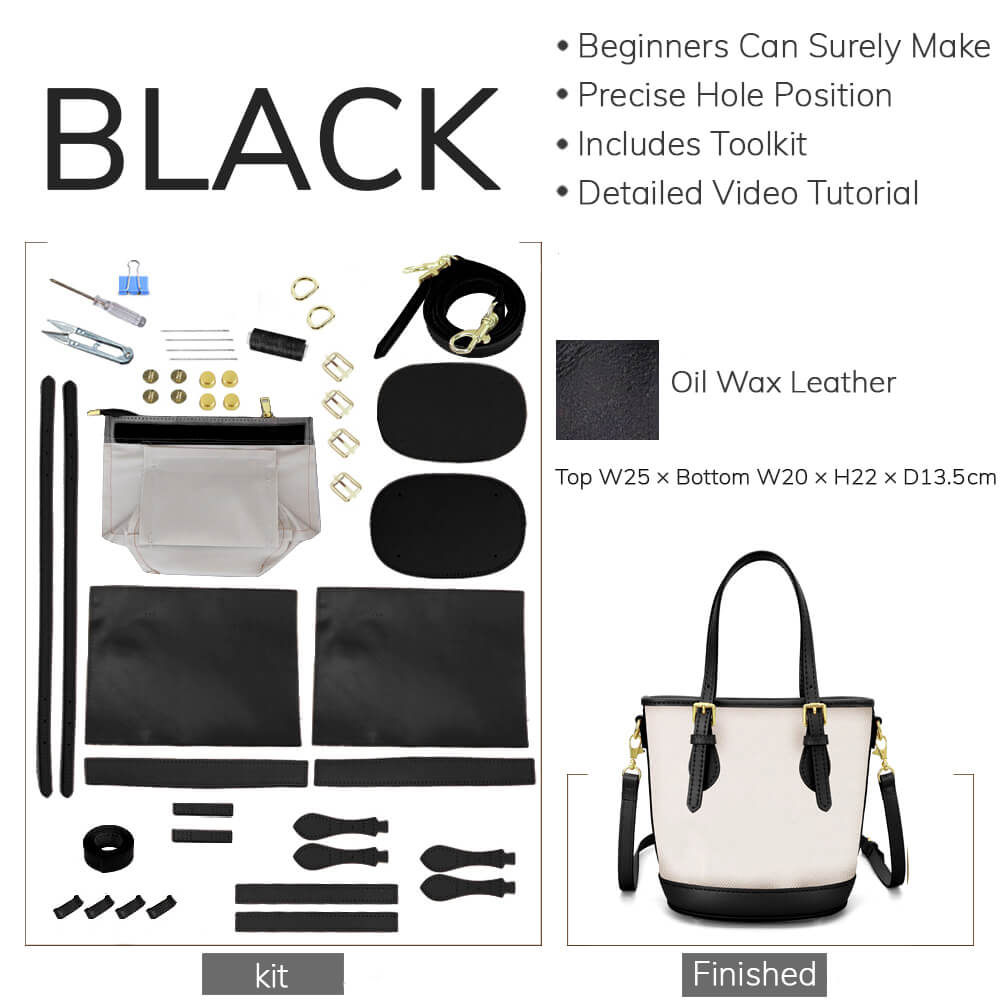 Customizable Panel Large Designer Bucket Bag DIY Kit – Babylon Leather - Babylon LeatherBabylon LeatherSYR26 - Black - Self - Adhesive Glue - Color - Matched & With Fabric