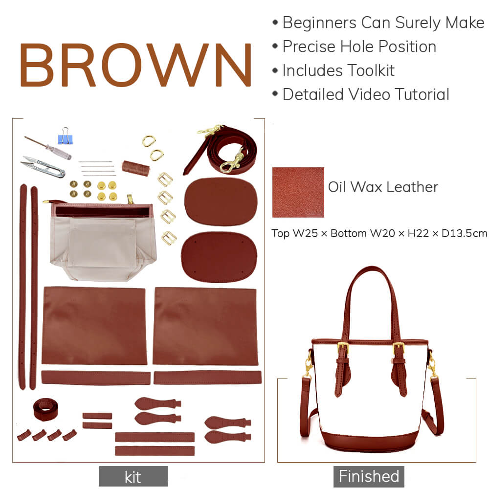 Customizable Panel Large Designer Bucket Bag DIY Kit – Babylon Leather - Babylon LeatherBabylon LeatherSYR26 - Brown - Self - Adhesive Glue - Color - Matched & With Fabric