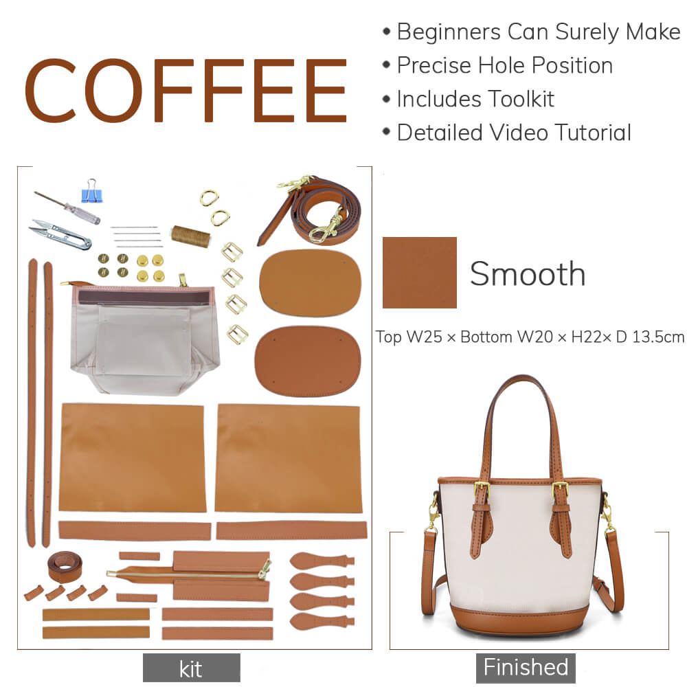 Customizable Panel Large Designer Bucket Bag DIY Kit – Babylon Leather - Babylon LeatherBabylon LeatherSYR26 - Coffee - Self - Adhesive Glue - Color - Matched & With Fabric