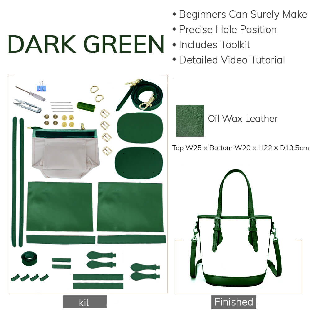 Customizable Panel Large Designer Bucket Bag DIY Kit – Babylon Leather - Babylon LeatherBabylon LeatherSYR26 - Dark Green - Self - Adhesive Glue - Color - Matched & With Fabric