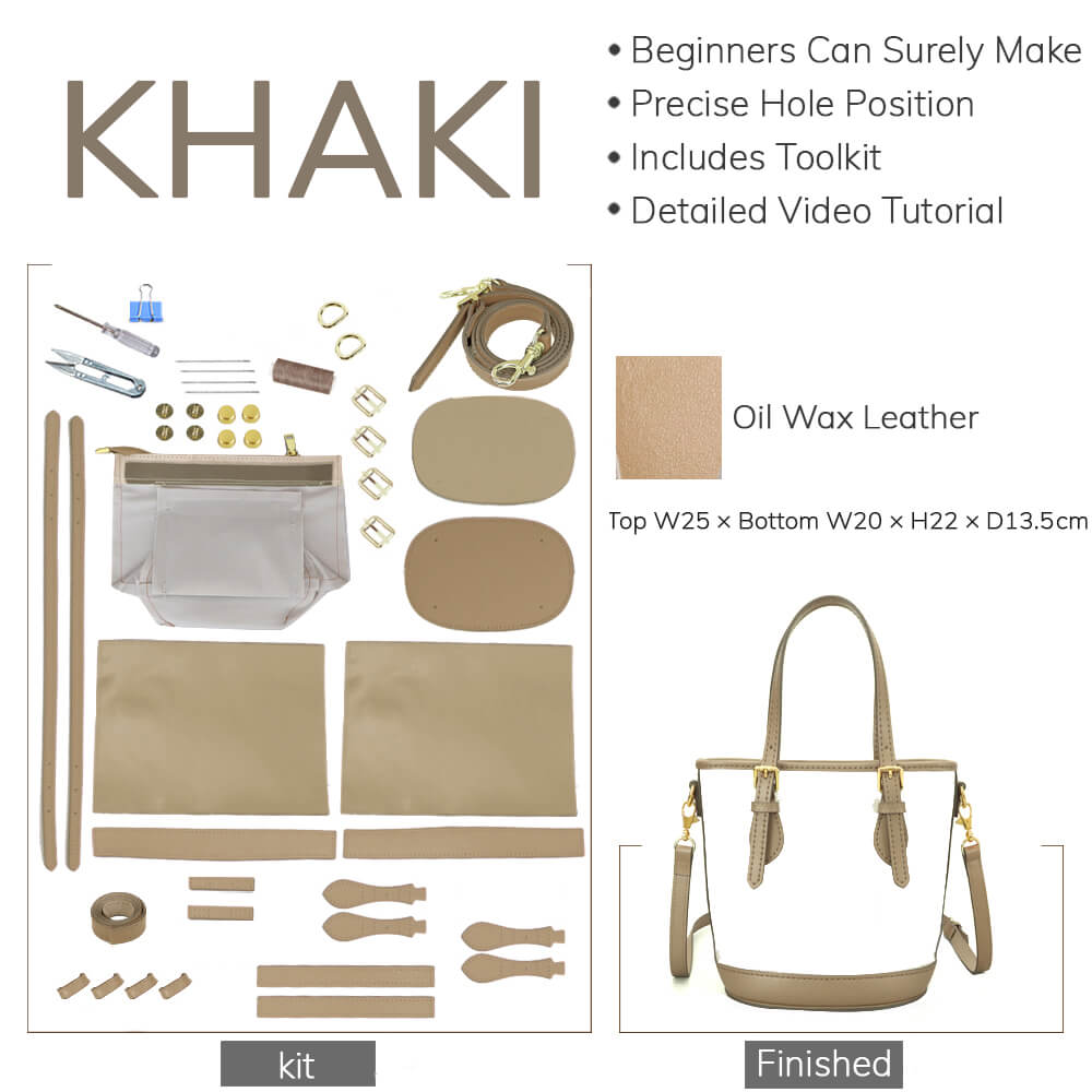 Customizable Panel Large Designer Bucket Bag DIY Kit – Babylon Leather - Babylon LeatherBabylon LeatherSYR26 - Khaki - Self - Adhesive Glue - Color - Matched & With Fabric