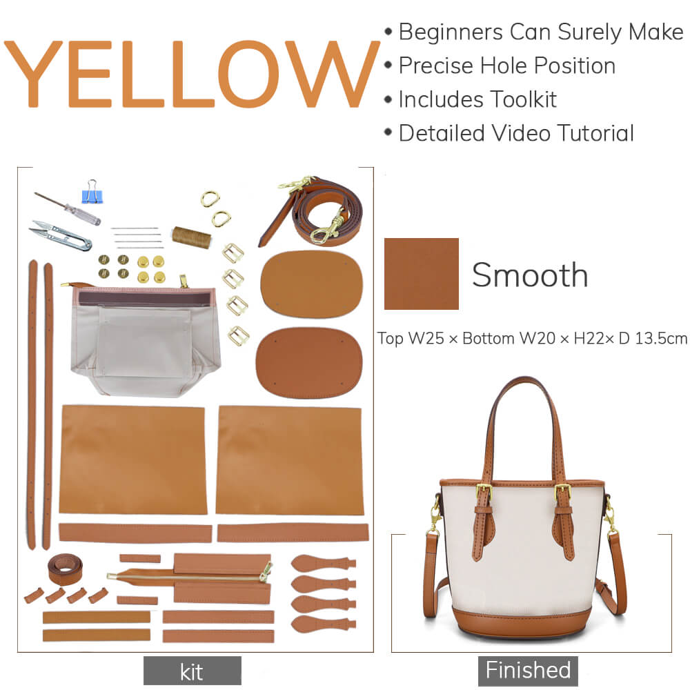 Customizable Panel Large Designer Bucket Bag DIY Kit – Babylon Leather - Babylon LeatherBabylon LeatherSYR26 - Yellow - Self - Adhesive Glue - Color - Matched & With Fabric