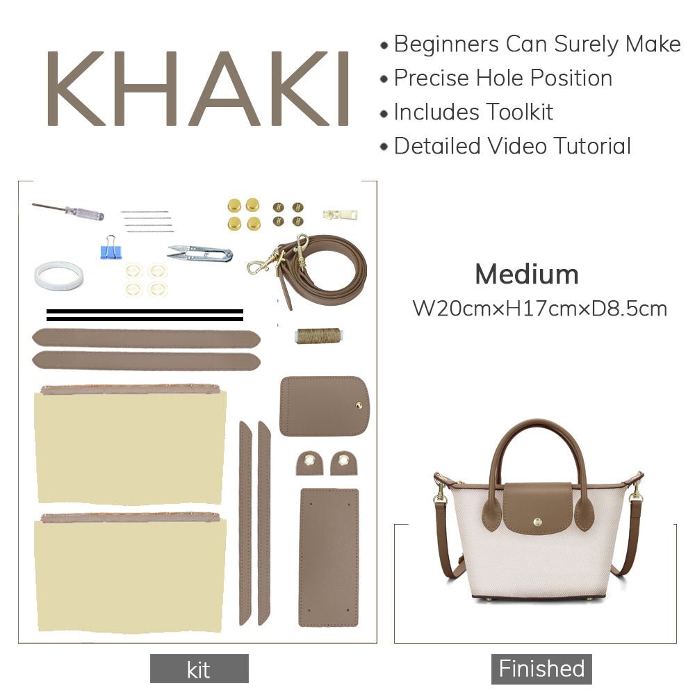 Customizable Panel Le Pliage Travel Bag DIY Kit ¨C Babylon Leather - Babylon LeatherBabylon LeatherSYR29 - Khaki - Self - Adhesive Glue - Medium & Color - Matched