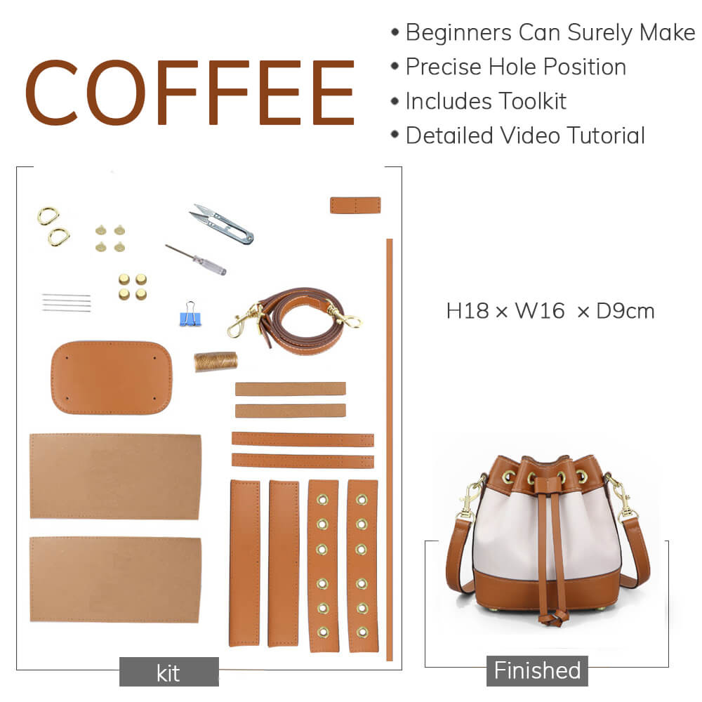 Customizable Panel Leather Drawstring Bucket Bag DIY Kit – Babylon Leather - Babylon LeatherBabylon LeatherSYR21 - Coffee - Self - Adhesive Glue - Color - Matched & With Fabric