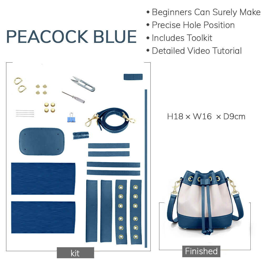Customizable Panel Leather Drawstring Bucket Bag DIY Kit – Babylon Leather - Babylon LeatherBabylon LeatherSYR21 - Peacock Blue - Self - Adhesive Glue - Color - Matched & With Fabric