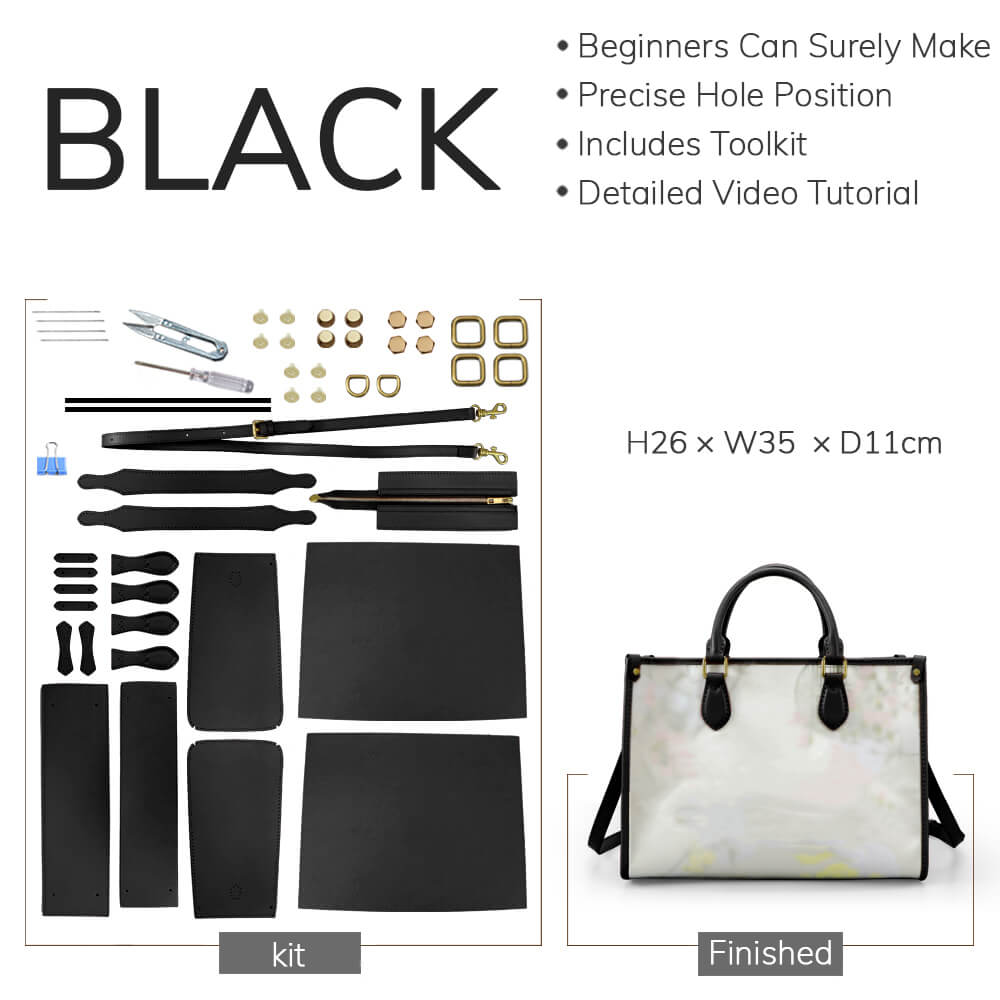 Customizable Panel Leather Tote DIY Kit – Babylon Leather - Babylon LeatherBabylon LeatherSYR24 - Black - Large & Heat - Activated Adhesive - Color - Matched & With Fabric