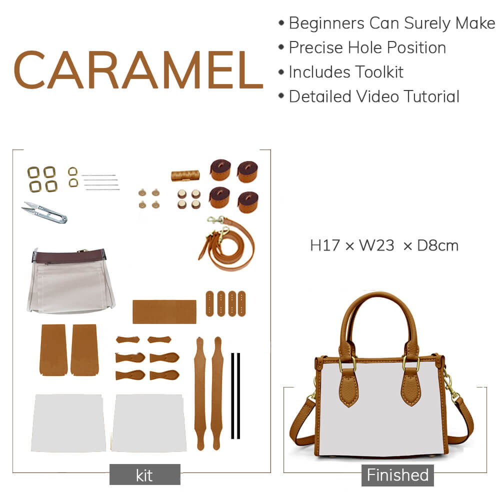 Customizable Panel Leather Tote DIY Kit – Babylon Leather - Babylon LeatherBabylon LeatherSYR24 - Caramel - Small & Self - Adhesive Glue - Color - Matched & With Fabric