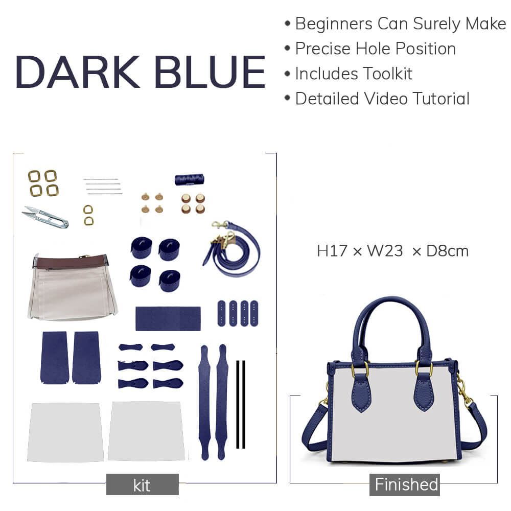 Customizable Panel Leather Tote DIY Kit – Babylon Leather - Babylon LeatherBabylon LeatherSYR24 - Dark Blue - Small & Self - Adhesive Glue - Color - Matched & With Fabric