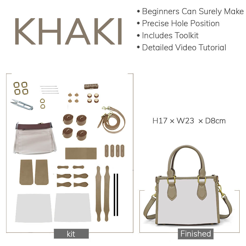 Customizable Panel Leather Tote DIY Kit – Babylon Leather - Babylon LeatherBabylon LeatherSYR24 - Khaki - Small & Self - Adhesive Glue - Color - Matched & With Fabric