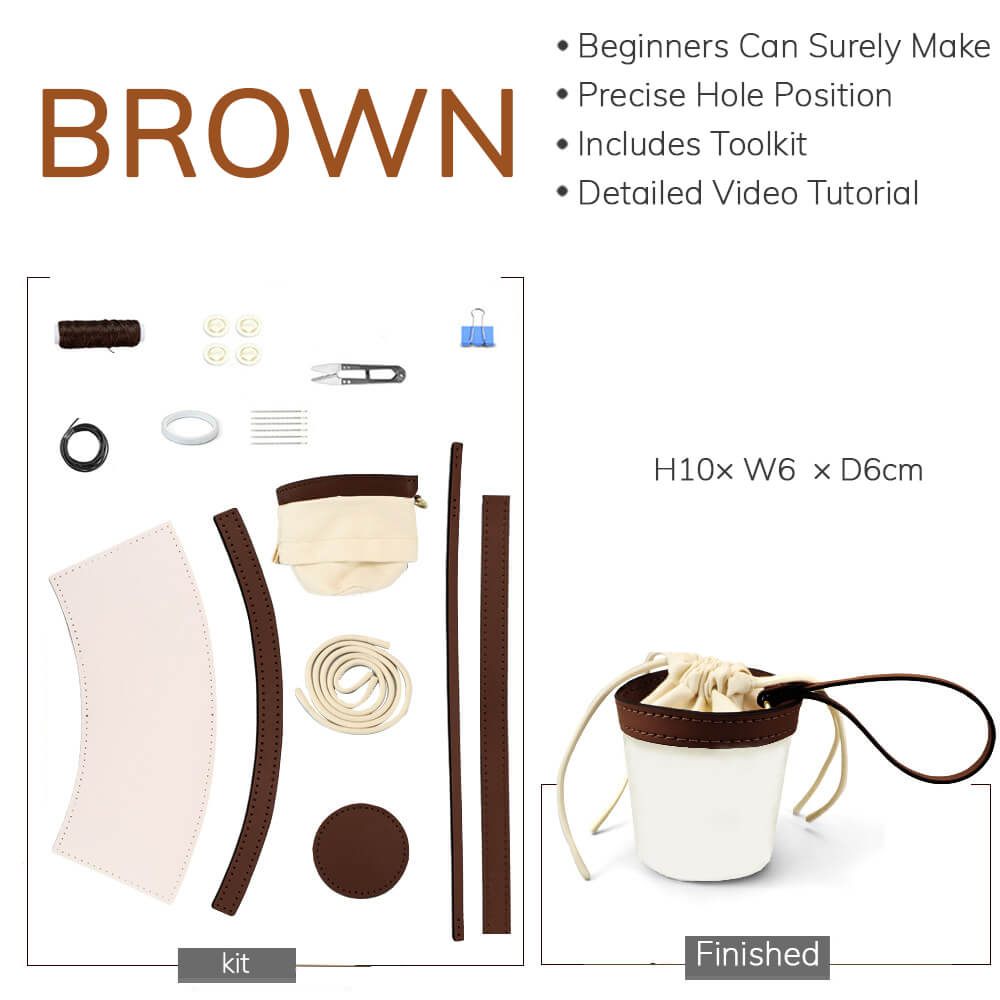 Customizable Panel Mini Drawstring Bucket Bag DIY Kit – Babylon Leather - Babylon LeatherBabylon LeatherSYR68-Brown-Heat-Activated Adhesive-Color-Matched & With Fabric