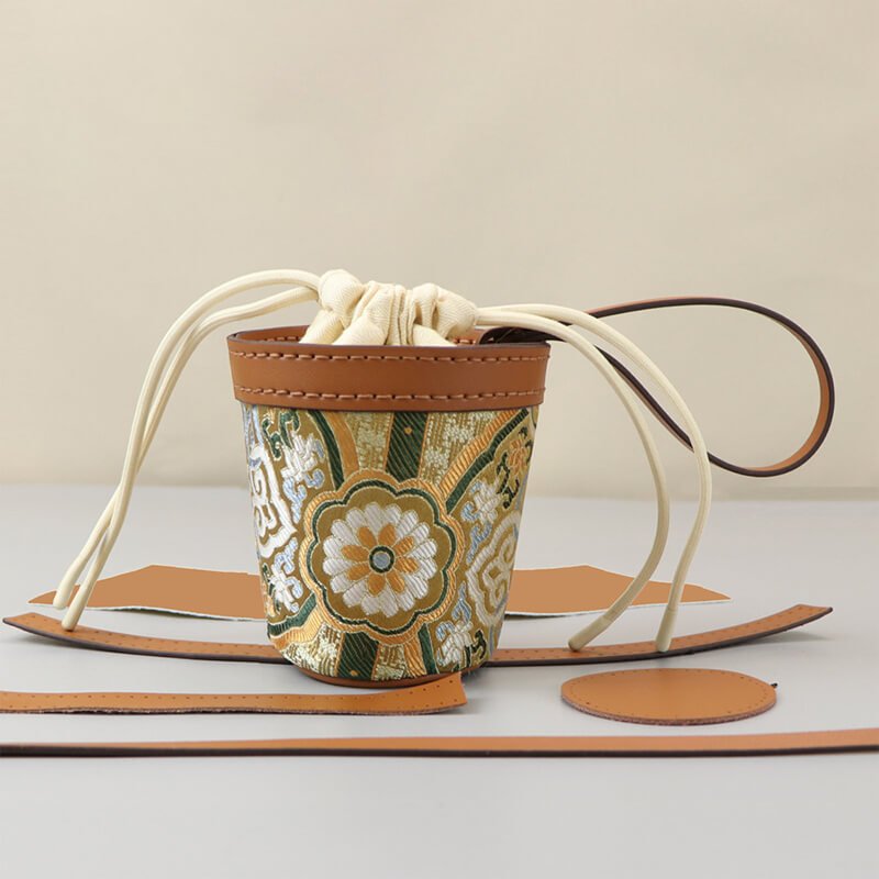 Customizable Panel Mini Drawstring Bucket Bag DIY Kit – Babylon Leather - Babylon LeatherBabylon LeatherSYR68-Coffee-Heat-Activated Adhesive-Color-Matched & With Fabric