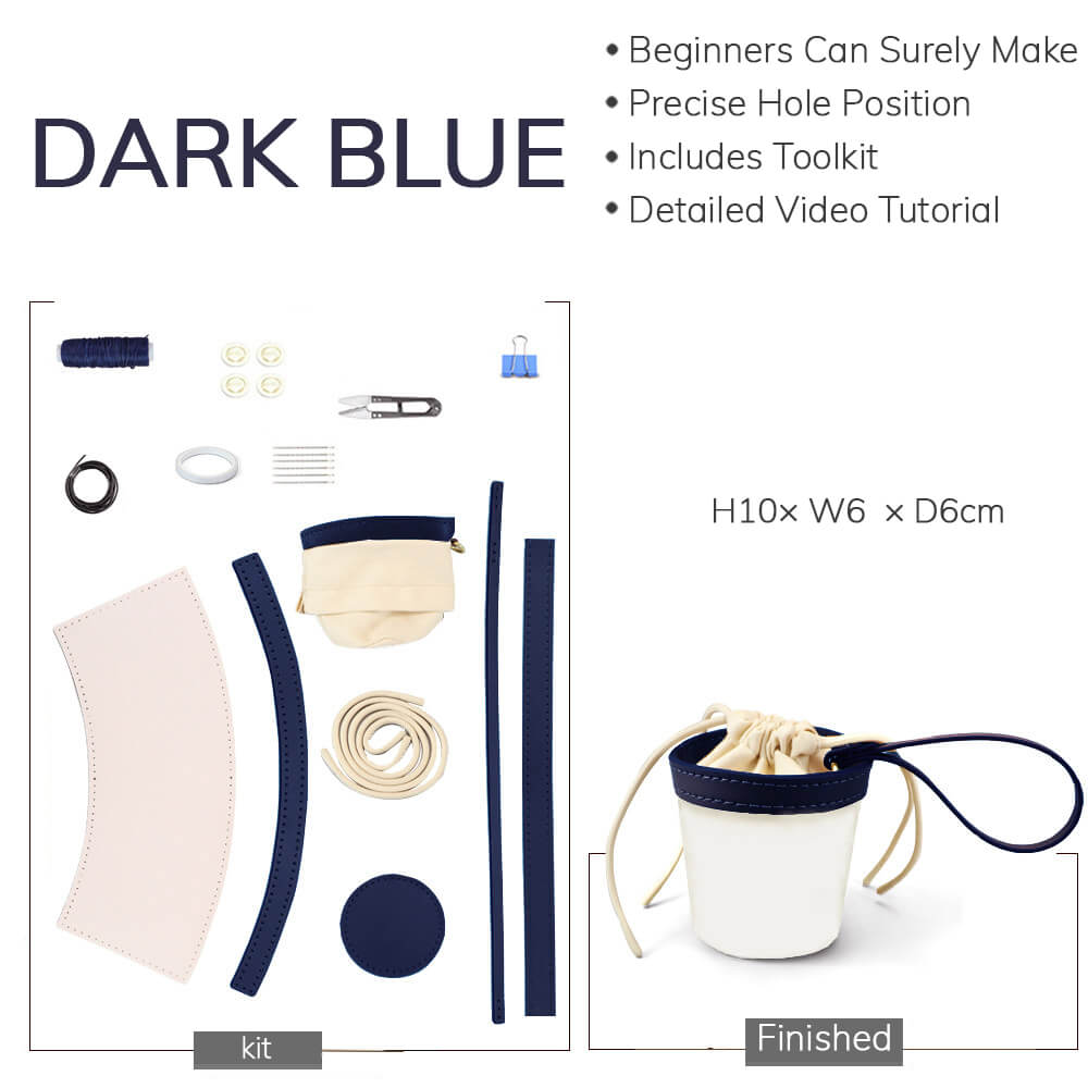 Customizable Panel Mini Drawstring Bucket Bag DIY Kit – Babylon Leather - Babylon LeatherBabylon LeatherSYR68-Dark Blue-Heat-Activated Adhesive-Color-Matched & With Fabric