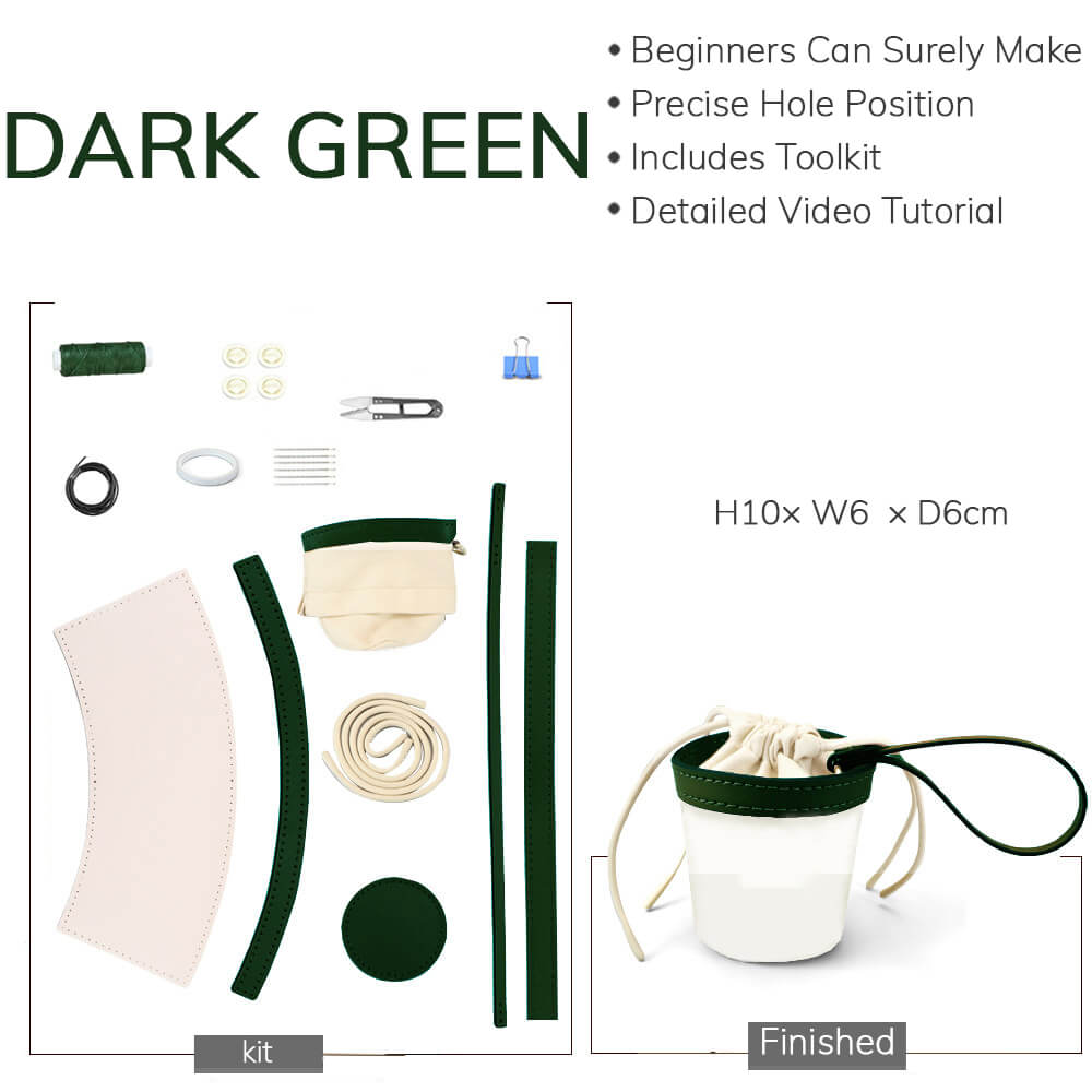 Customizable Panel Mini Drawstring Bucket Bag DIY Kit – Babylon Leather - Babylon LeatherBabylon LeatherSYR68-Dark Green-Heat-Activated Adhesive-Color-Matched & With Fabric