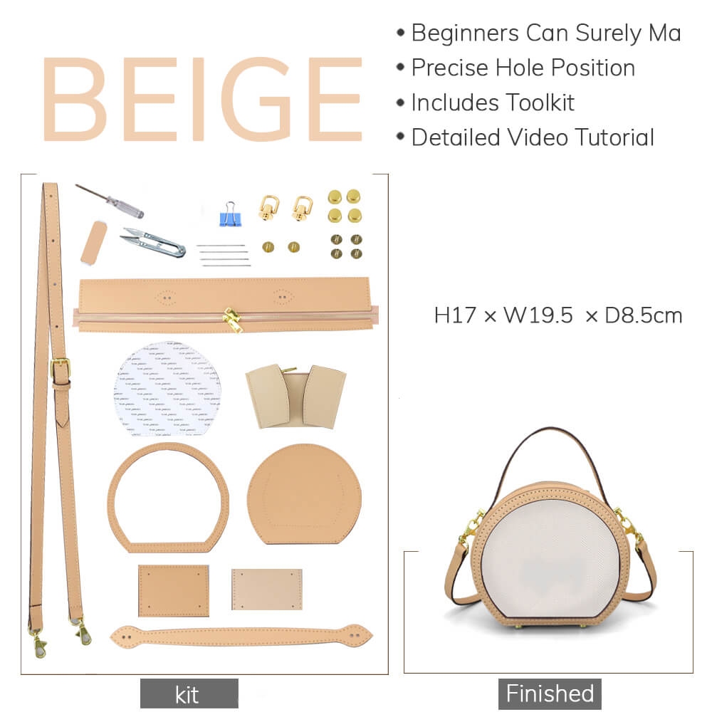 Customizable Panel Round Bag DIY Handmade Kit – Babylon Leather - Babylon LeatherBabylon LeatherSYR44 - Beige - Self - Adhesive Glue - Color - Matched & With Fabric