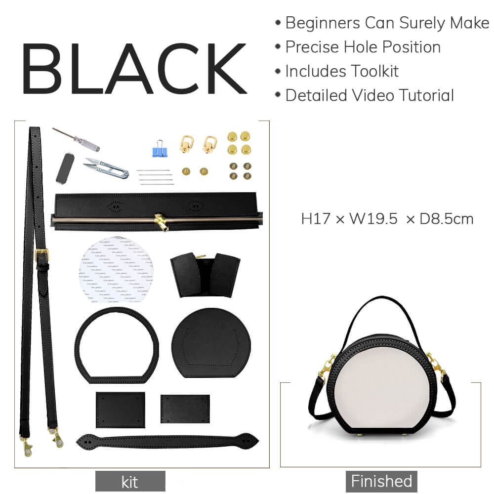 Customizable Panel Round Bag DIY Handmade Kit – Babylon Leather - Babylon LeatherBabylon LeatherSYR44 - Black - Self - Adhesive Glue - Color - Matched & With Fabric