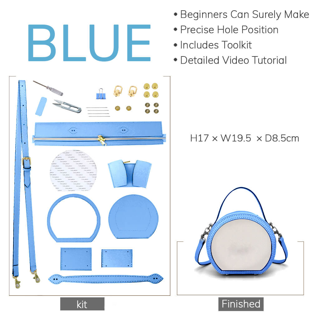 Customizable Panel Round Bag DIY Handmade Kit – Babylon Leather - Babylon LeatherBabylon LeatherSYR44 - Blue - Self - Adhesive Glue - Color - Matched & With Fabric
