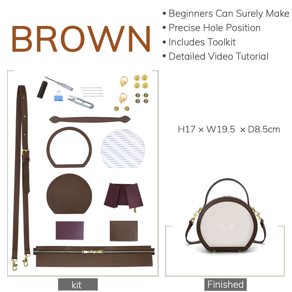 Customizable Panel Round Bag DIY Handmade Kit – Babylon Leather - Babylon LeatherBabylon LeatherSYR44 - Brown - Self - Adhesive Glue - Color - Matched & With Fabric