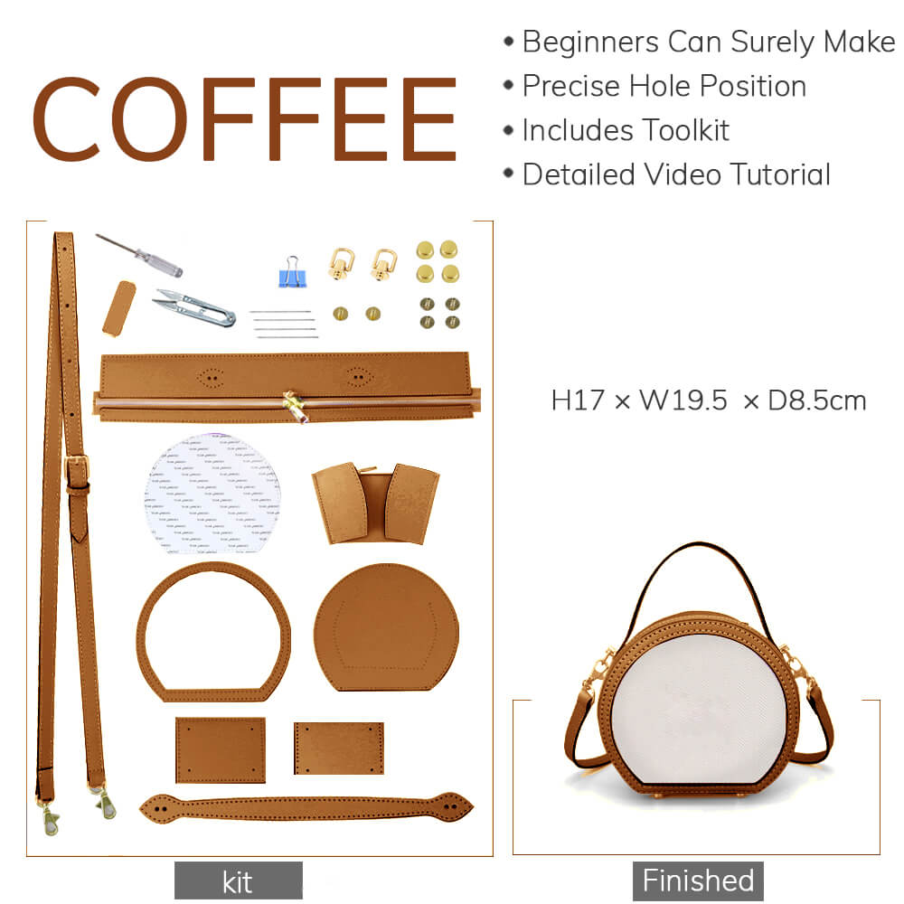 Customizable Panel Round Bag DIY Handmade Kit – Babylon Leather - Babylon LeatherBabylon LeatherSYR44 - Coffee - Self - Adhesive Glue - Color - Matched & With Fabric