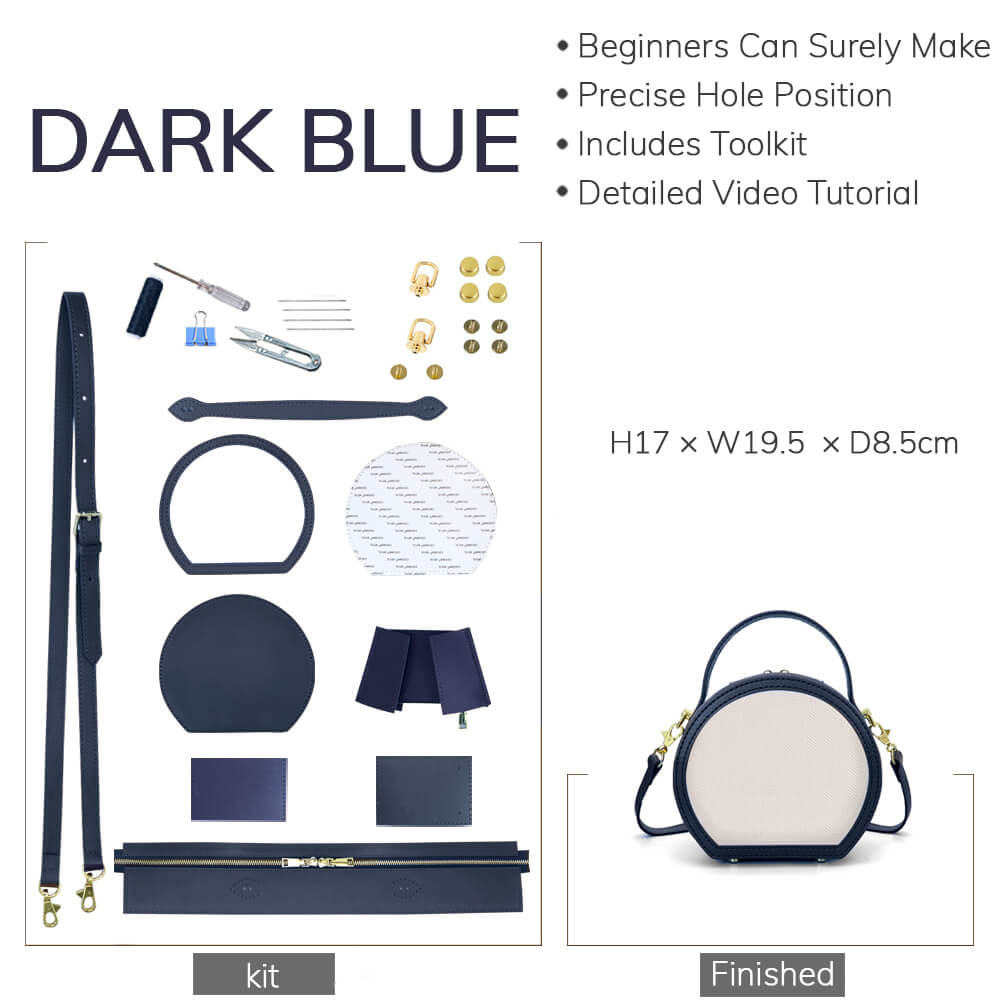 Customizable Panel Round Bag DIY Handmade Kit – Babylon Leather - Babylon LeatherBabylon LeatherSYR44 - Dark Blue - Self - Adhesive Glue - Color - Matched & With Fabric