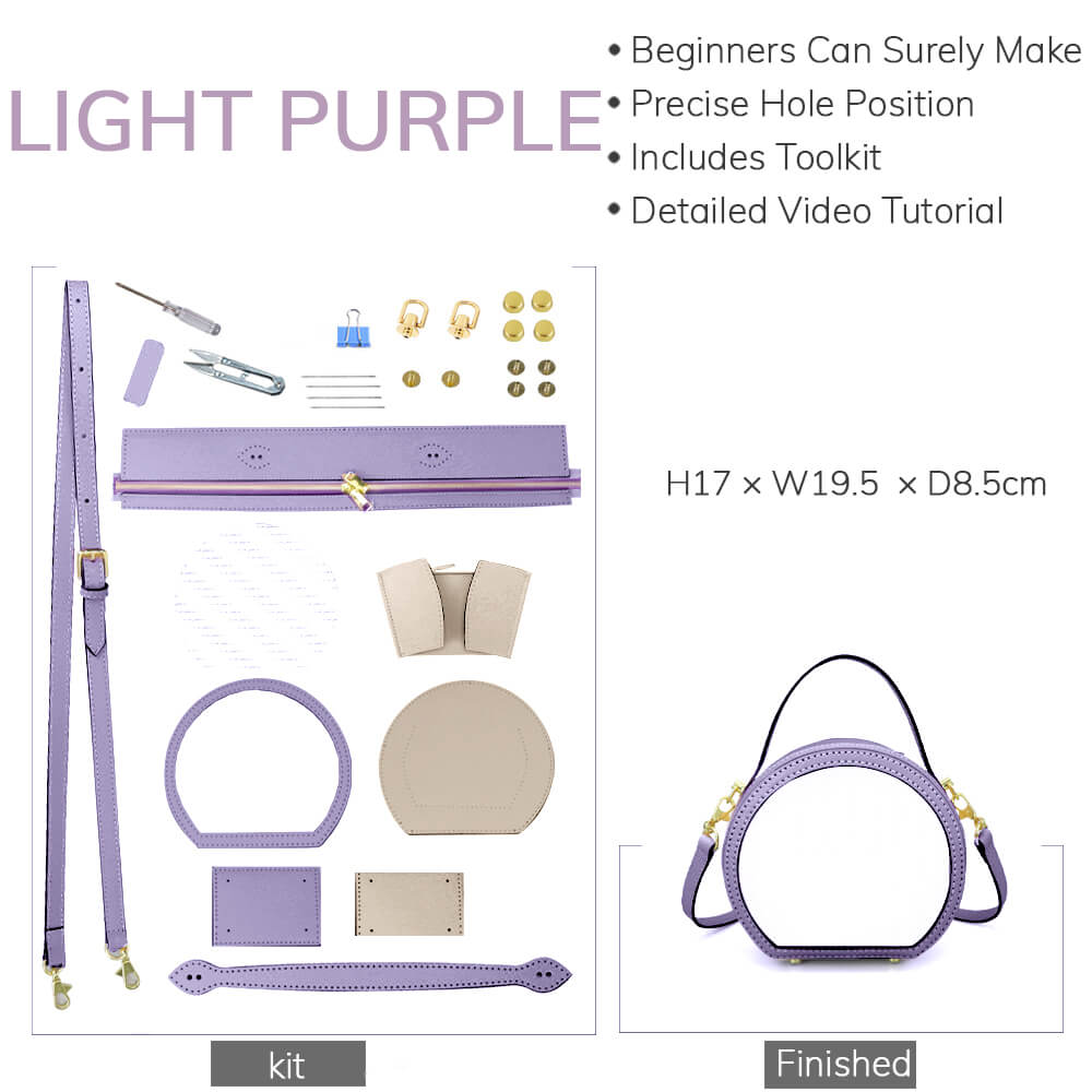 Customizable Panel Round Bag DIY Handmade Kit – Babylon Leather - Babylon LeatherBabylon LeatherSYR44 - Light Purple - Self - Adhesive Glue - Color - Matched & With Fabric