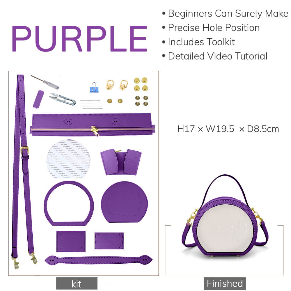 Customizable Panel Round Bag DIY Handmade Kit – Babylon Leather - Babylon LeatherBabylon LeatherSYR44 - Purple - Self - Adhesive Glue - Color - Matched & With Fabric