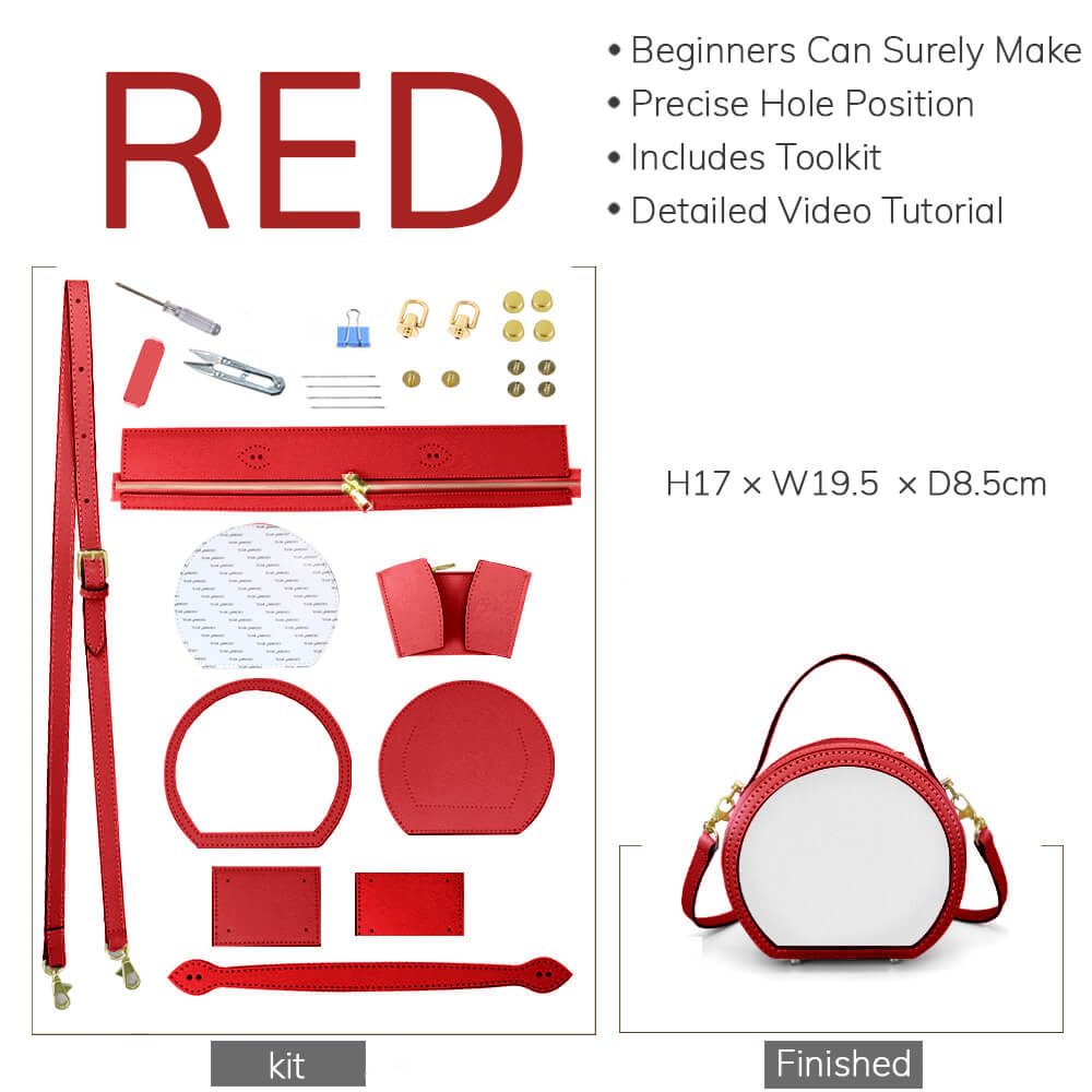 Customizable Panel Round Bag DIY Handmade Kit – Babylon Leather - Babylon LeatherBabylon LeatherSYR44 - Red - Self - Adhesive Glue - Color - Matched & With Fabric