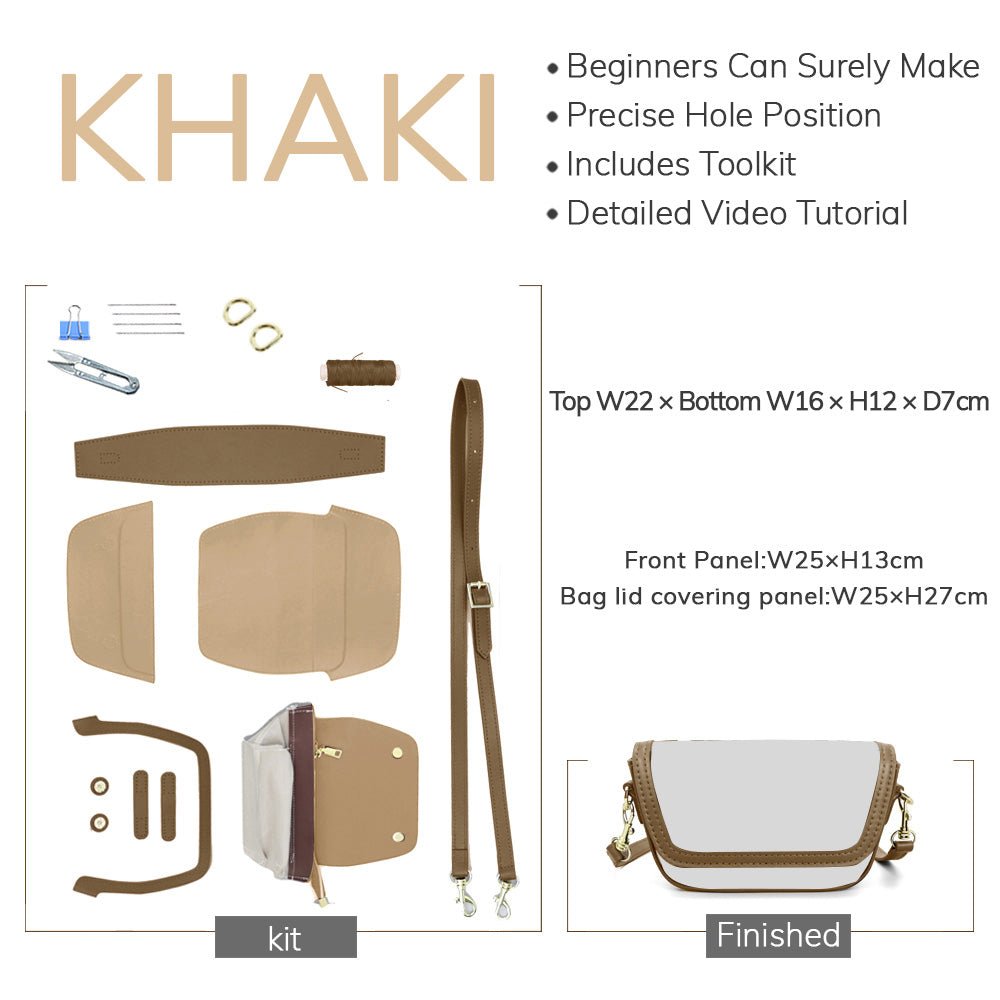 Customizable Panel Saddle Shoulder Crossbody Bag Kit – Babylon Leather - Babylon LeatherBabylon LeatherSYR55 - Khaki - Self - Adhesive Glue - Color - Matched & With Fabric