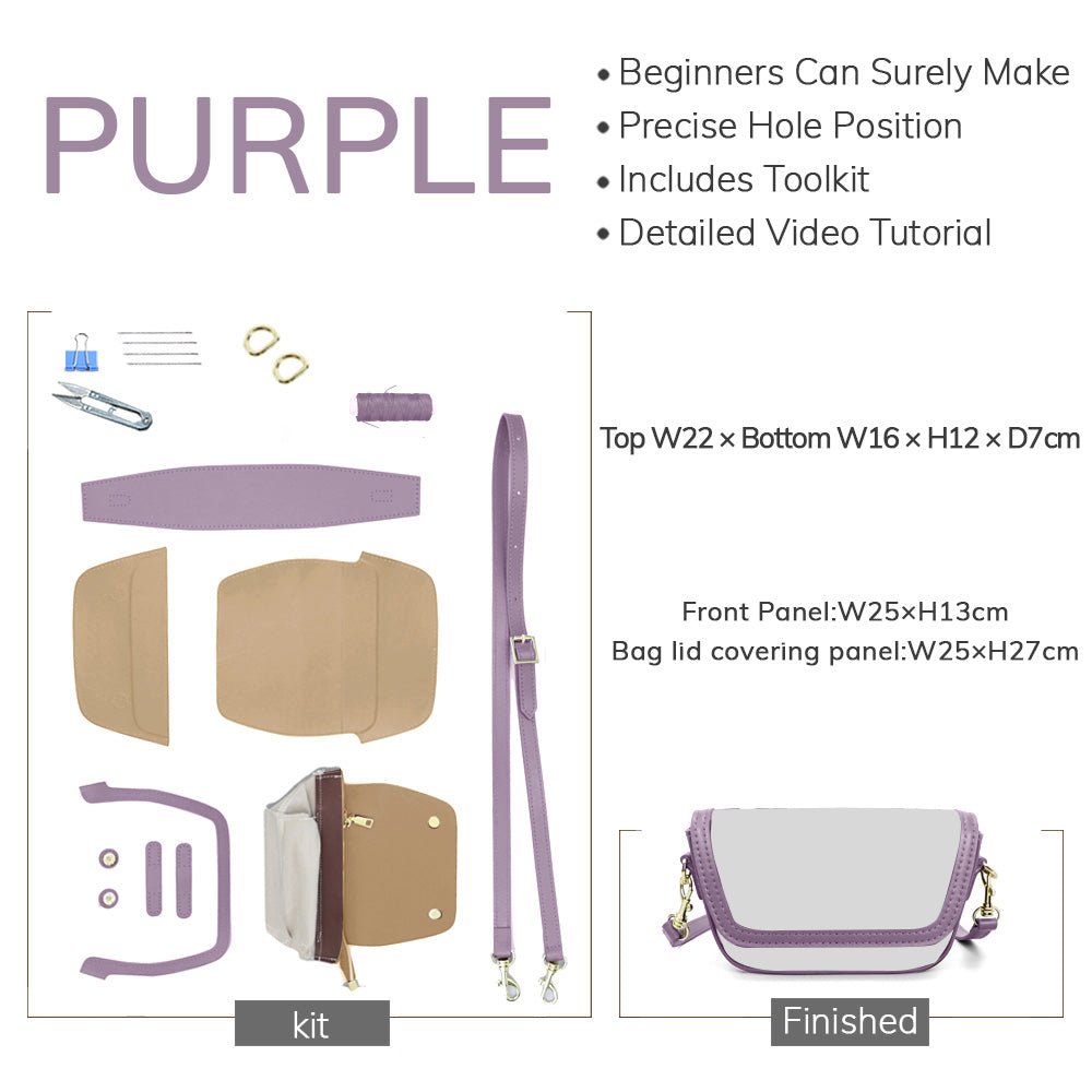 Customizable Panel Saddle Shoulder Crossbody Bag Kit – Babylon Leather - Babylon LeatherBabylon LeatherSYR55 - Purple - Self - Adhesive Glue - Color - Matched & With Fabric