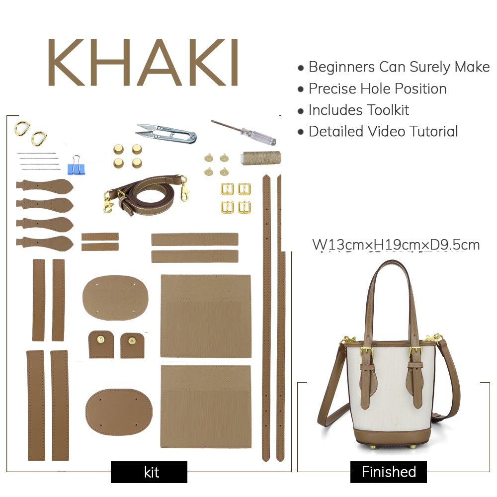 Customizable Panel Small Designer Bucket Bag DIY Kit – Babylon Leather - Babylon LeatherBabylon LeatherSYR27 - Khaki - Heat - Activated Adhesive - Color - Matched With Fabric