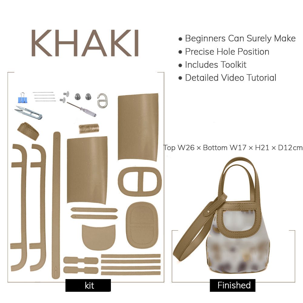 Customizable Panel Small Picotin Lock Bag DIY Kit – Babylon Leather - Babylon LeatherBabylon LeatherSYR31 - Khaki - Heat - Activated Adhesive - Color - Matched