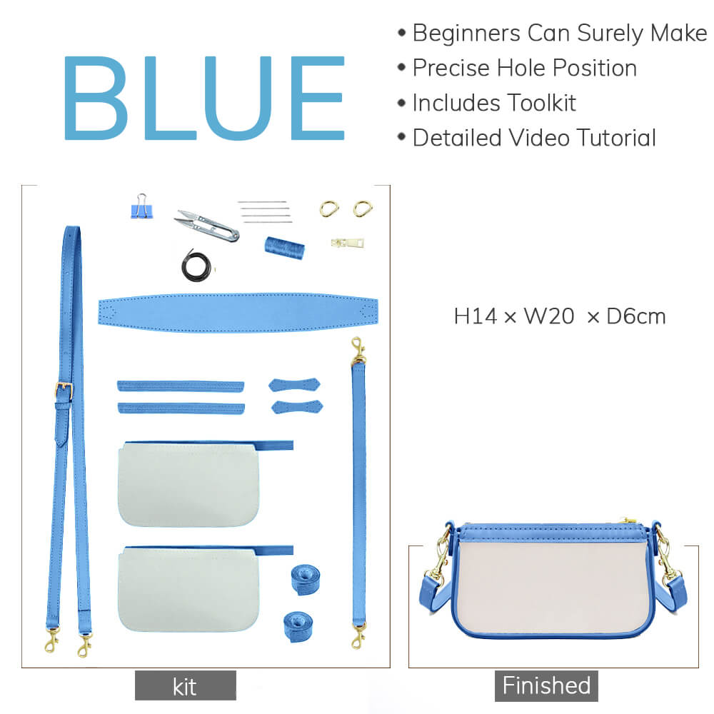 Customizable Panel Solid Crossbody Purse DIY Kit – Babylon Leather - Babylon LeatherBabylon LeatherSYR28 - Blue - Self - Adhesive Glue - Color - Matched & With Fabric