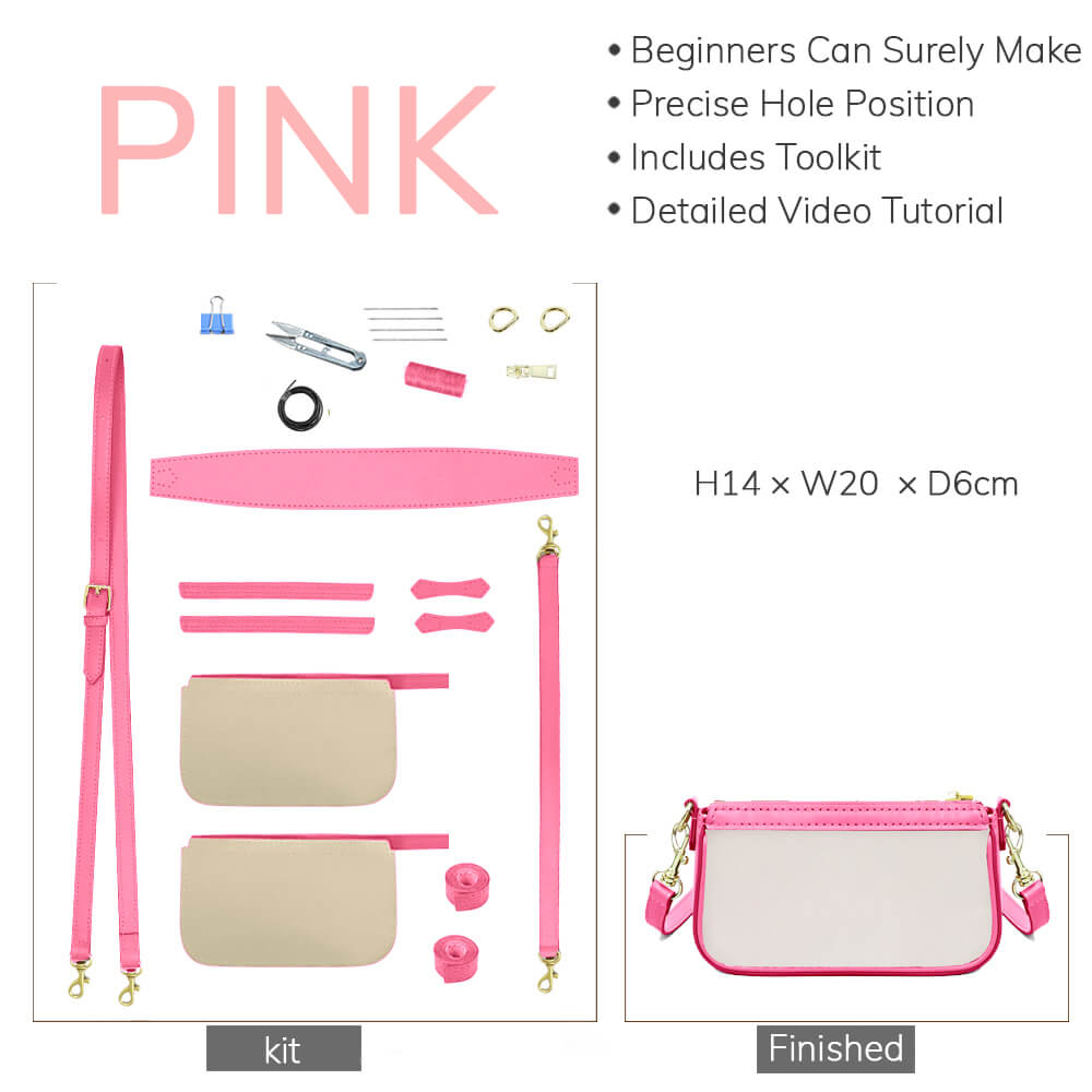 Customizable Panel Solid Crossbody Purse DIY Kit – Babylon Leather - Babylon LeatherBabylon LeatherSYR28 - Pink - Self - Adhesive Glue - Color - Matched & With Fabric