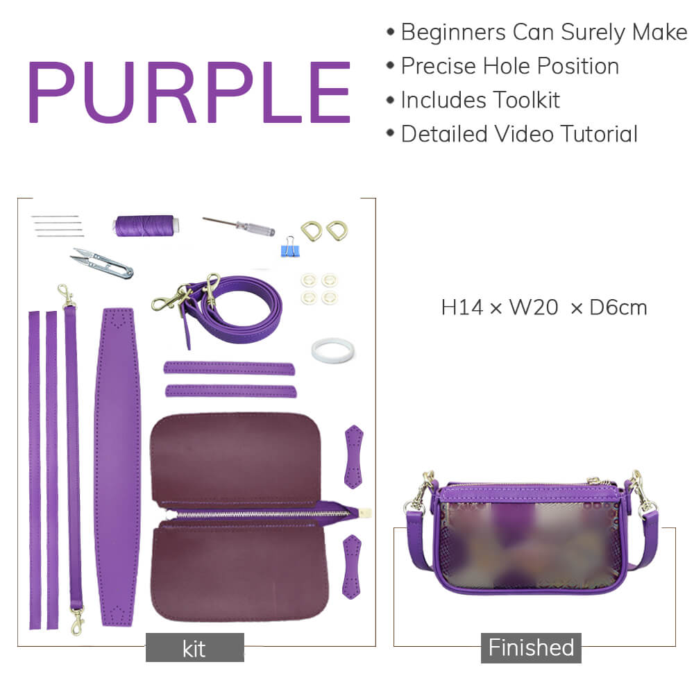 Customizable Panel Solid Crossbody Purse DIY Kit – Babylon Leather - Babylon LeatherBabylon LeatherSYR28 - Purple - Self - Adhesive Glue - Color - Matched & With Fabric