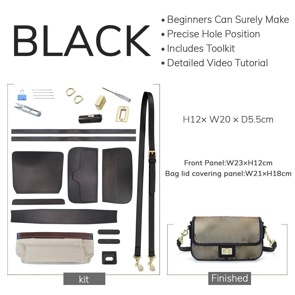 Customizable Panel Square Crossbody Bag DIY Kit – Babylon Leather - Babylon LeatherBabylon LeatherSYR54 - Black - Self - Adhesive Glue - Color - Matched & With Fabric