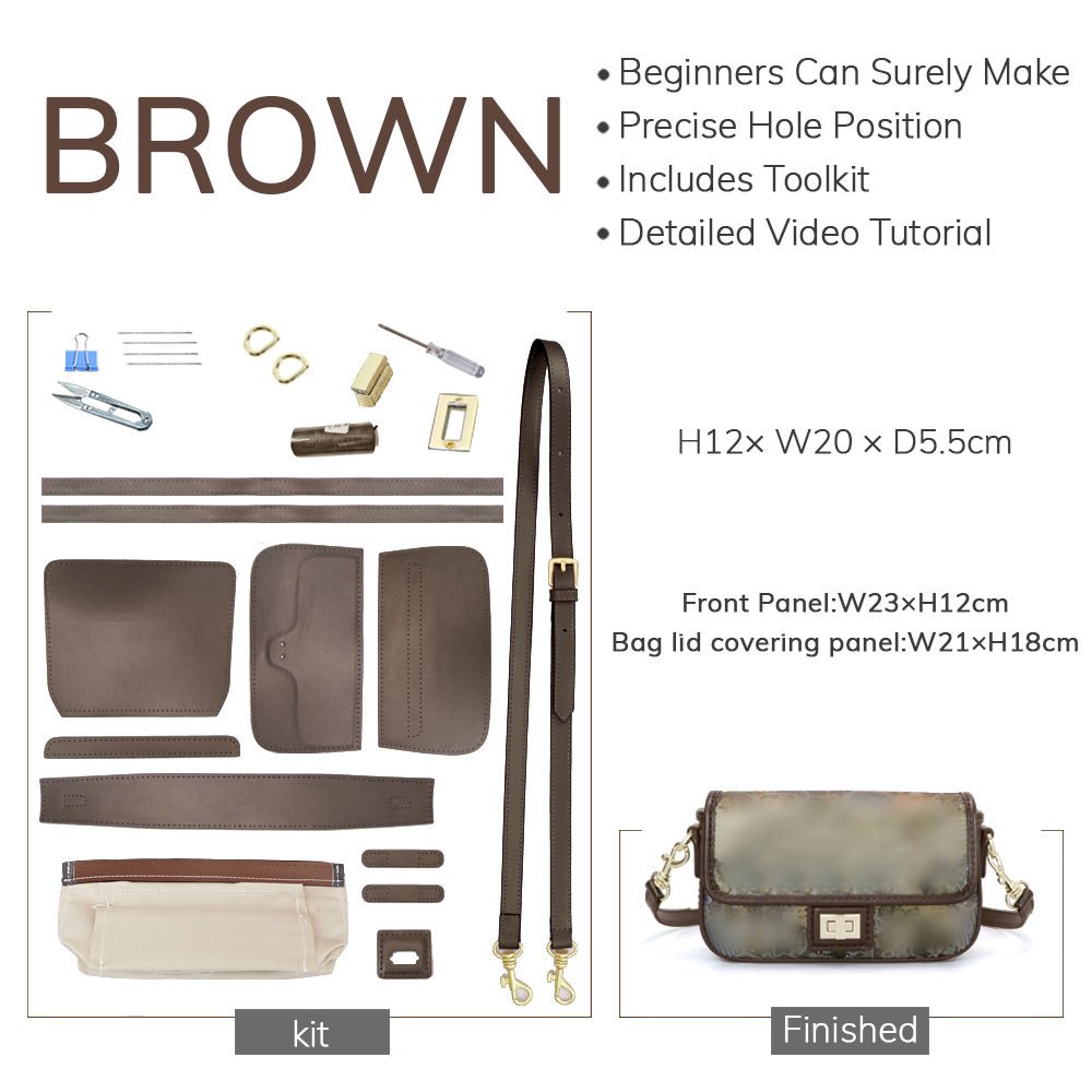 Customizable Panel Square Crossbody Bag DIY Kit – Babylon Leather - Babylon LeatherBabylon LeatherSYR54 - Brown - Self - Adhesive Glue - Color - Matched & With Fabric