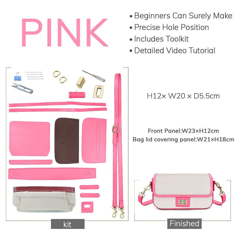 Customizable Panel Square Crossbody Bag DIY Kit – Babylon Leather - Babylon LeatherBabylon LeatherSYR54 - Pink - Self - Adhesive Glue - Color - Matched & With Fabric