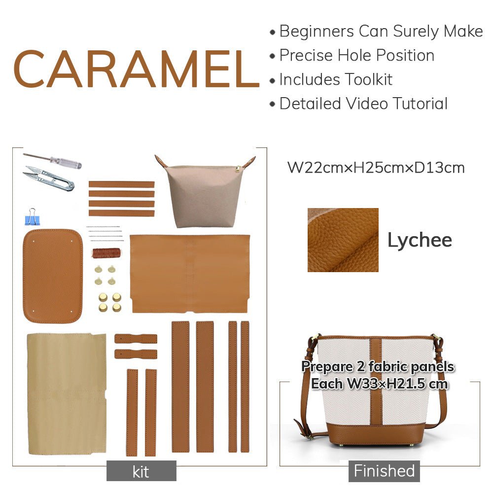 Customizable Panel Vertical Stripe Bucket Bag DIY Kit – Babylon Leather - Babylon LeatherBabylon LeatherSYR41 - Caramel - Self - Adhesive Glue - Color - Matched