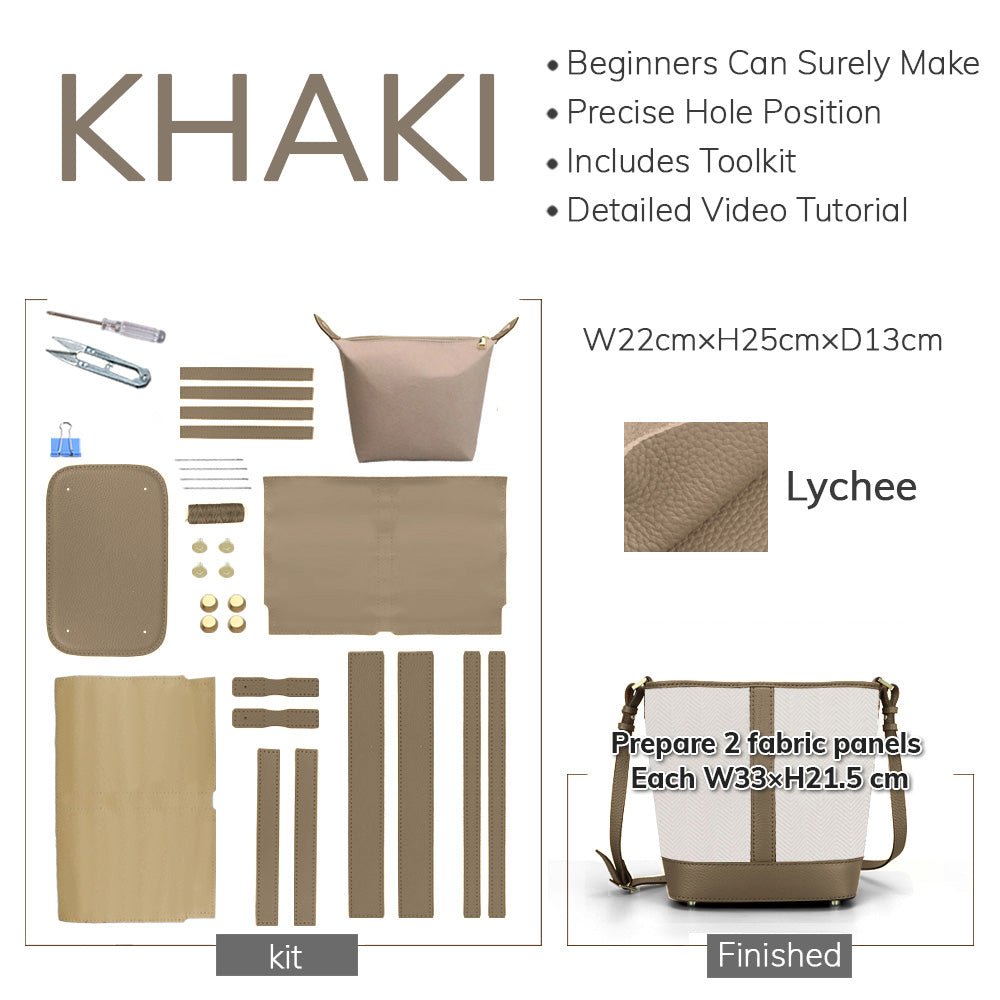 Customizable Panel Vertical Stripe Bucket Bag DIY Kit – Babylon Leather - Babylon LeatherBabylon LeatherSYR41 - Khaki - Self - Adhesive Glue - Color - Matched